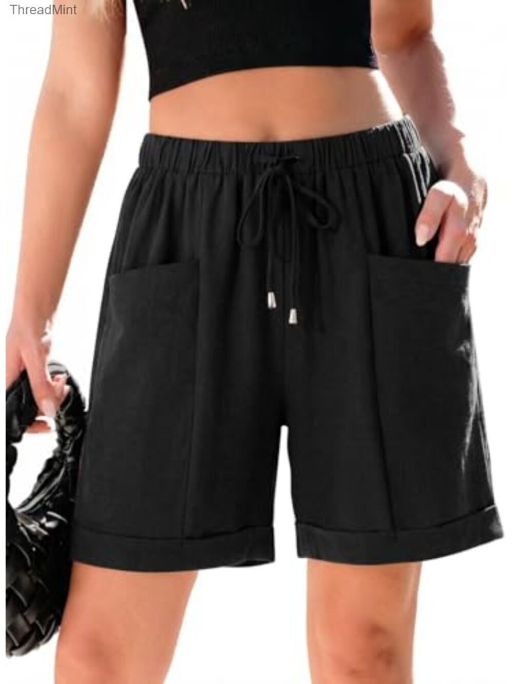 Women's Lightweight Bermuda Shorts Casual 5" Inseam Linen Cotton with Pockets